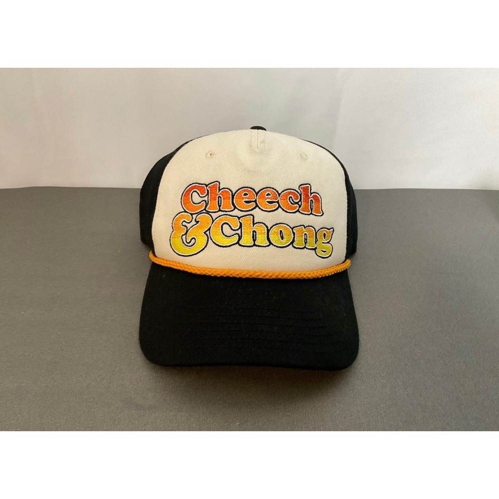 Cheech & Chong Trucker Hat Black White Embroidered Logo Snapback Cap Retro Rope